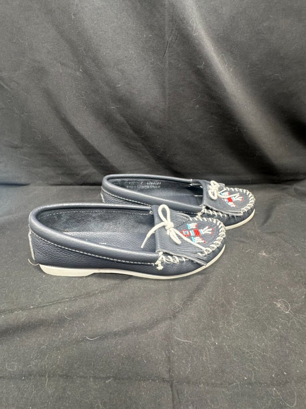 Vintage Minnetonka Thunderbird Smooth Moose Leather Women's Loafers Size 7 navy - Picture 3 of 7